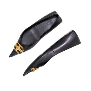 Balenciaga BB Logo Knife Flats Black Leather Pointed Toe Shoes EU 39.5 US 9.5